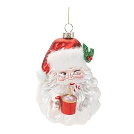 BreeBe - Glass Santa with Hot Cocoa Ornament (Set of 6) - White, Red