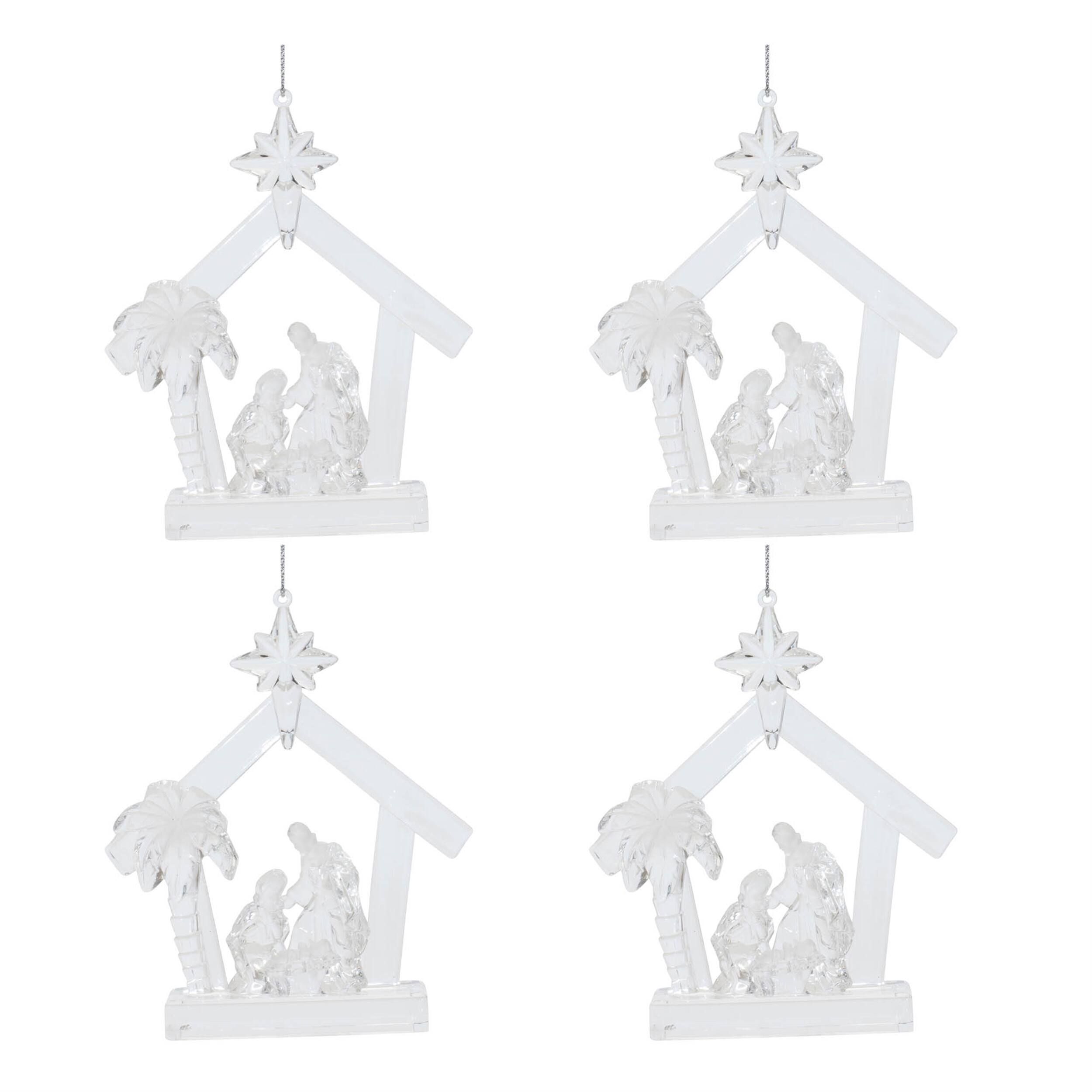 Left. BreeBe - Clear Acrylic Nativity Ornament (Set of 4) - Clear.