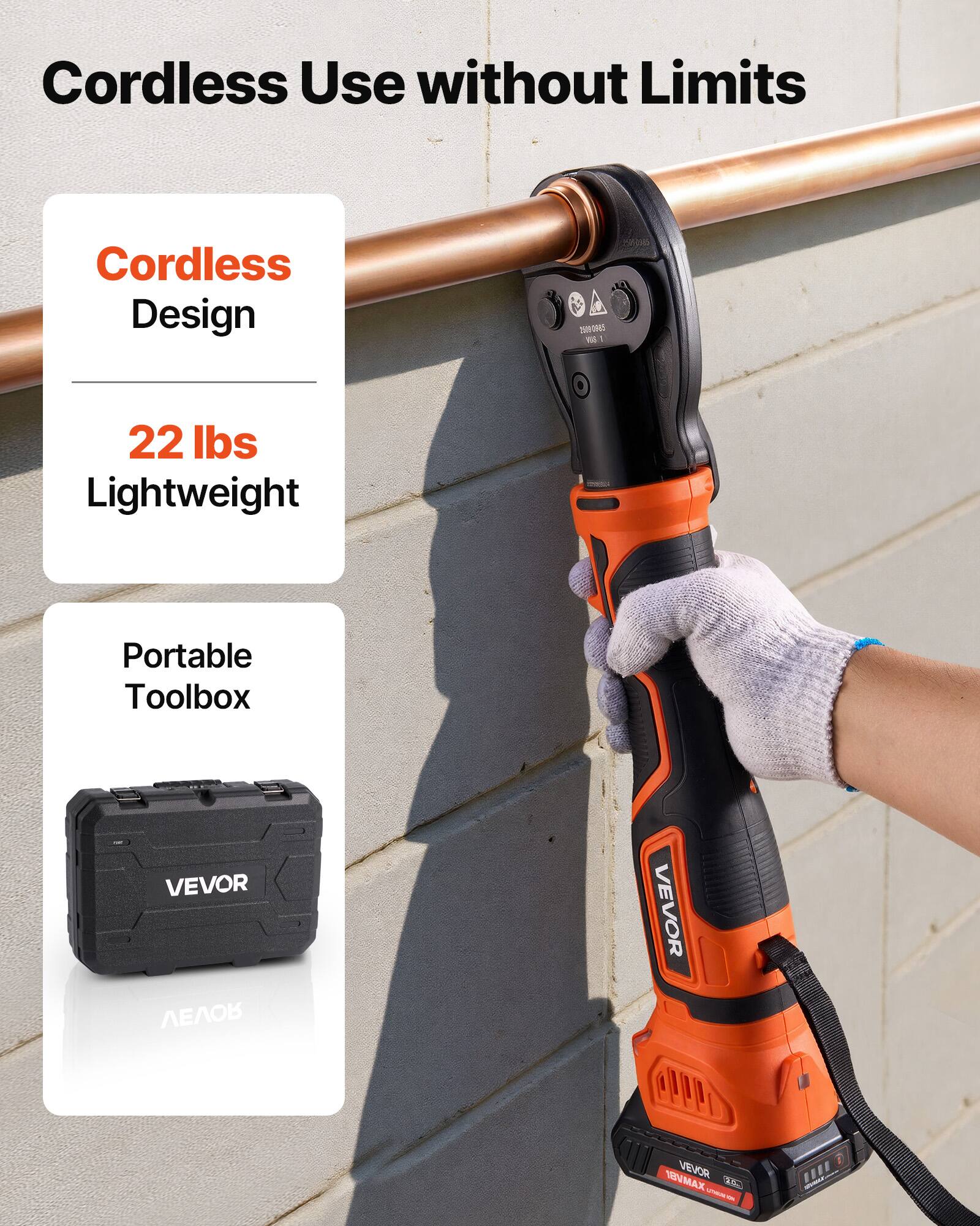 Cordless Use without Limits

Cordless Design

22 lbs Lightweight

Portable Toolbox

VEVOR

VEVOR SEVMAX 35 V