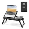 Gymax - Bamboo Laptop Desk Adjustable Folding Bed Tray w/ Drawer Heat Dissipation - Black