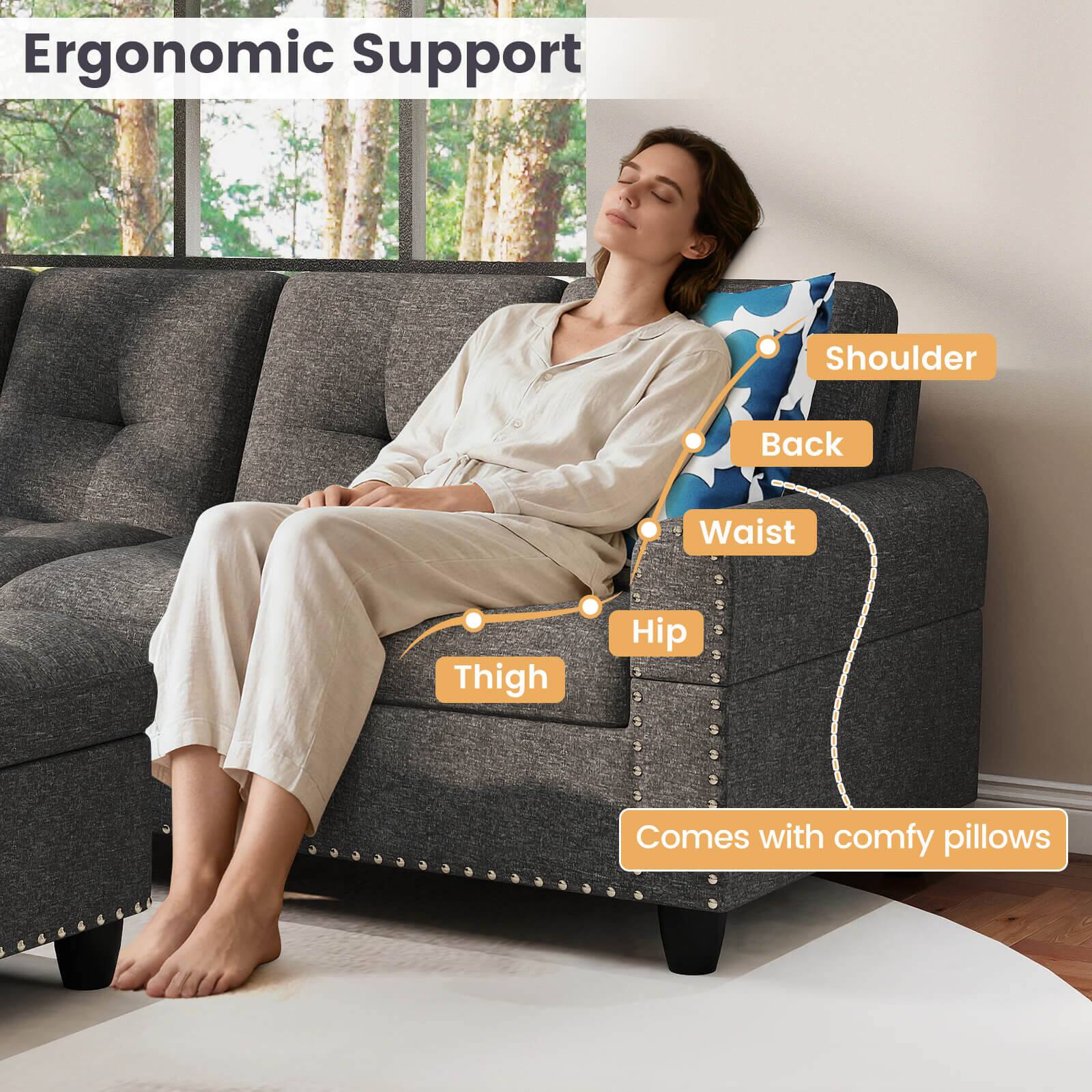 Ergonomic Support

- Shoulder
- Back
- Waist
- Hip
- Thigh

Comes with comfy pillows