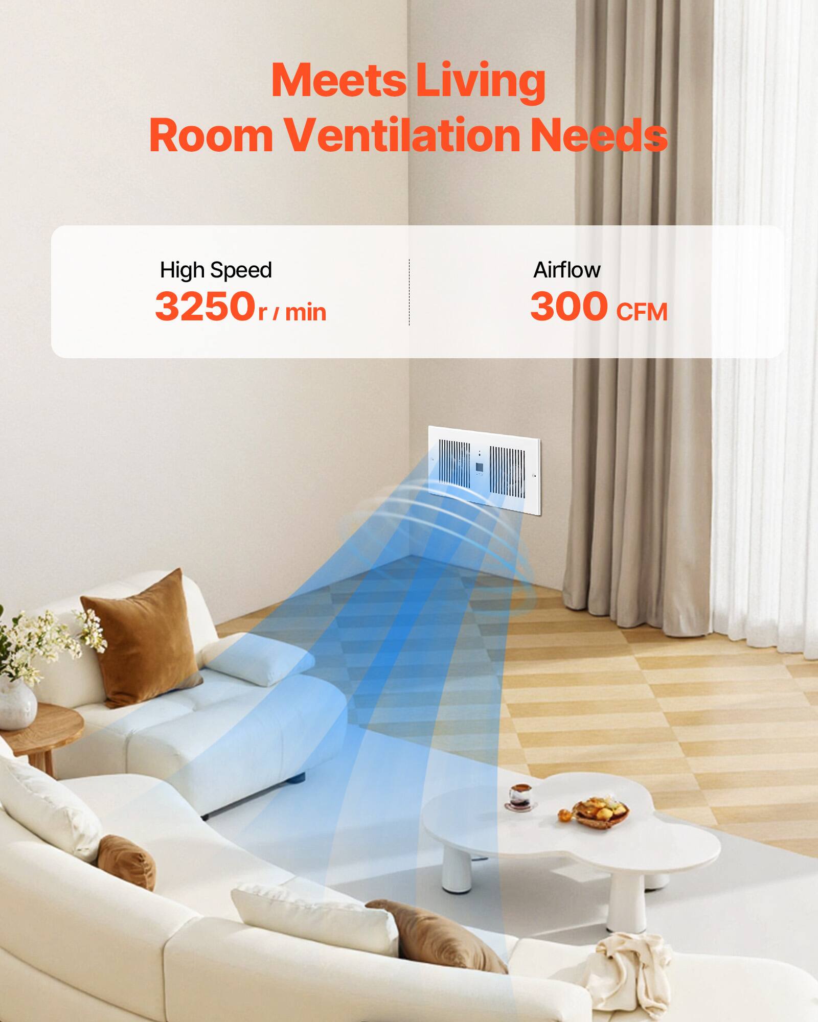 Meets Living Room Ventilation Needs  
High Speed 3250 r/min  
Airflow 300 CFM