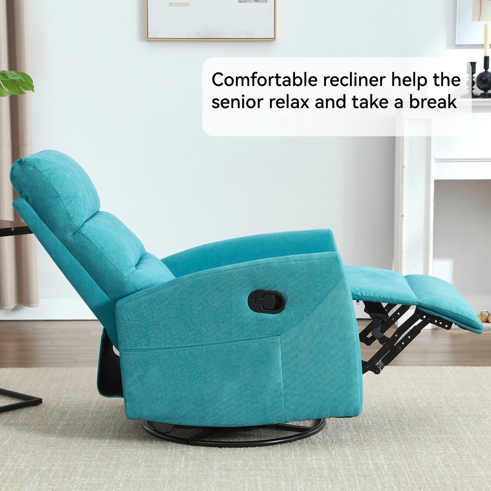 Comfortable recliner helps the senior relax and take a break.