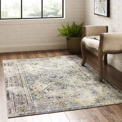 Front. Modway - Success Jacinda Distressed Vintage Floral Vintage Medallion Area Rug - Multicolored.