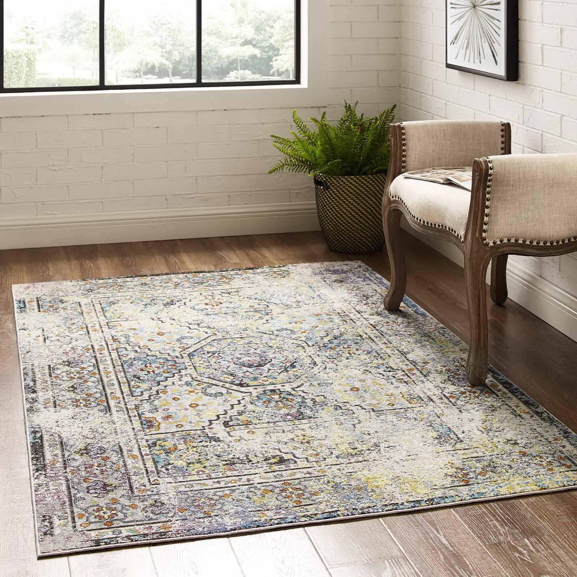 Front. Modway - Success Jacinda Distressed Vintage Floral Vintage Medallion Area Rug - Multicolored.