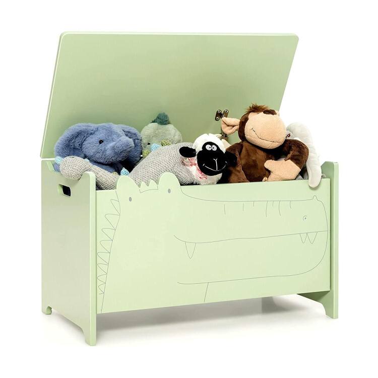 Front. SlickBlue - Wood Toy Chest for Kids with Safety Hinge and Storage Compartment - Green/White.