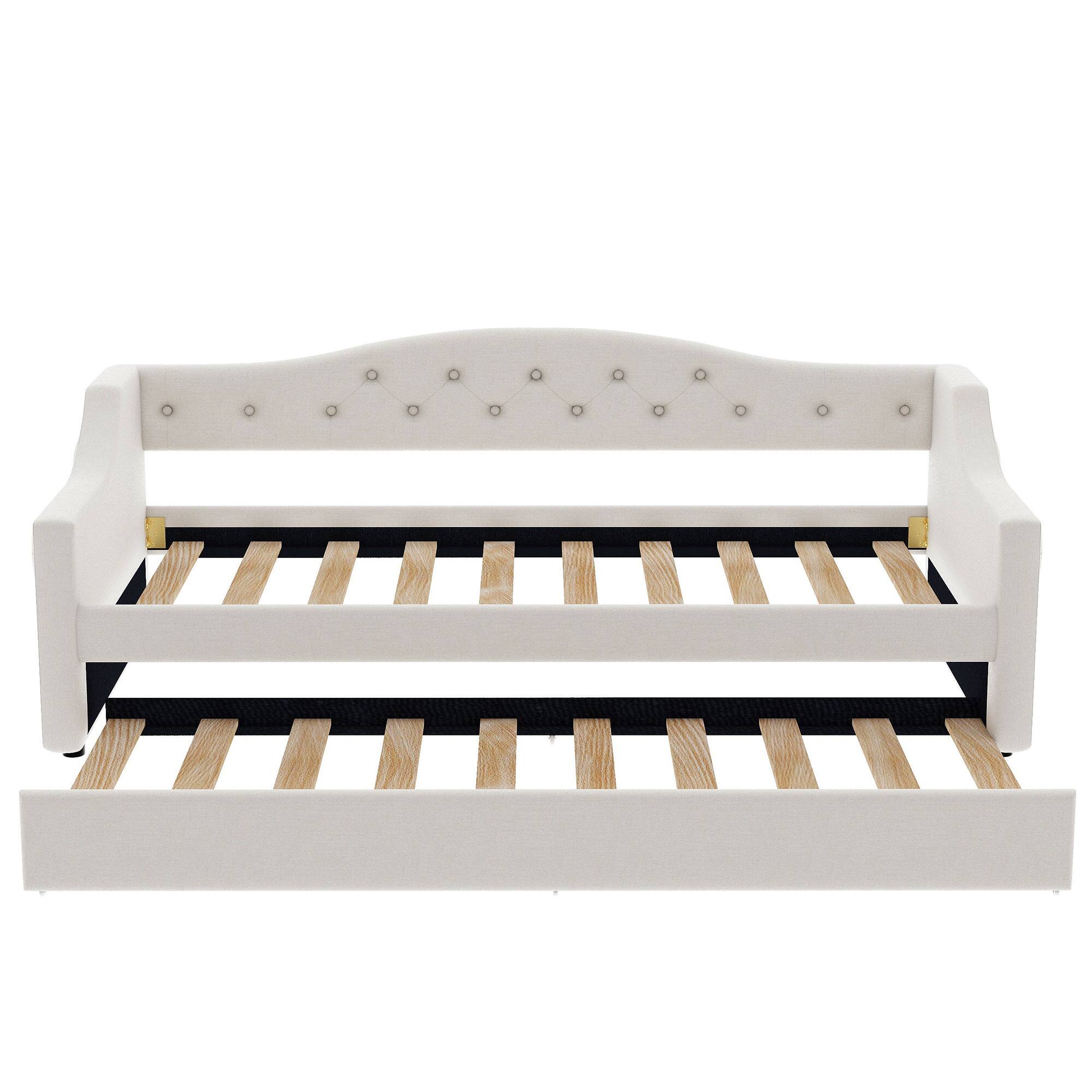 Alt View 2. Whisen - Twin XL Size Daybed with Trundle, Upholstered Bed Frame with LED Lights for Guest Bedroom & Living Room - Beige.