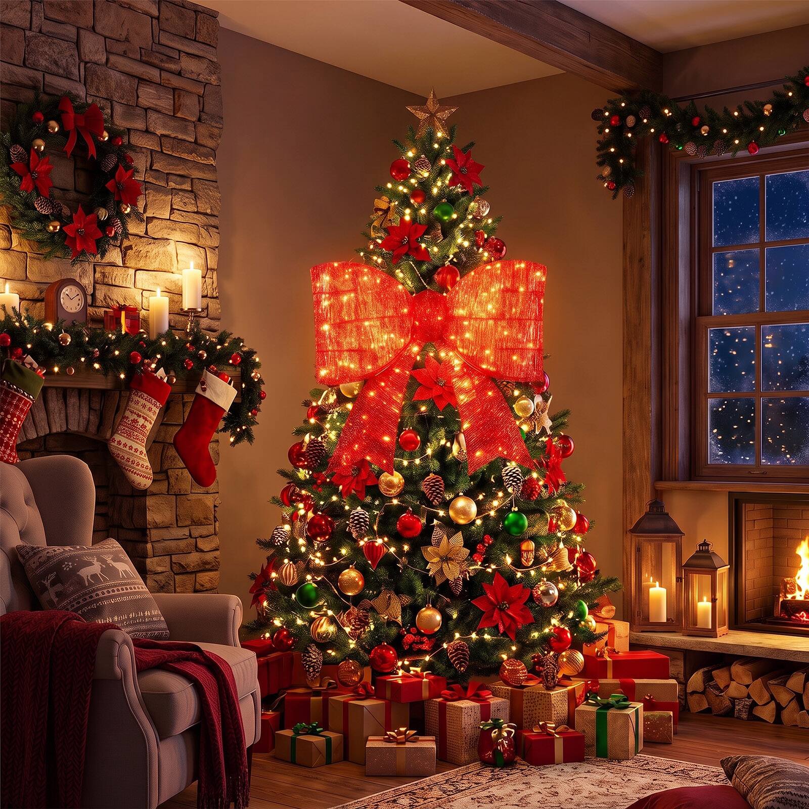 Alt View 1. Costway - Costway 2 PCS Christmas Lighted Bow Decoration120 Pre-Lit Warm White LED Lights for Porch - Red.
