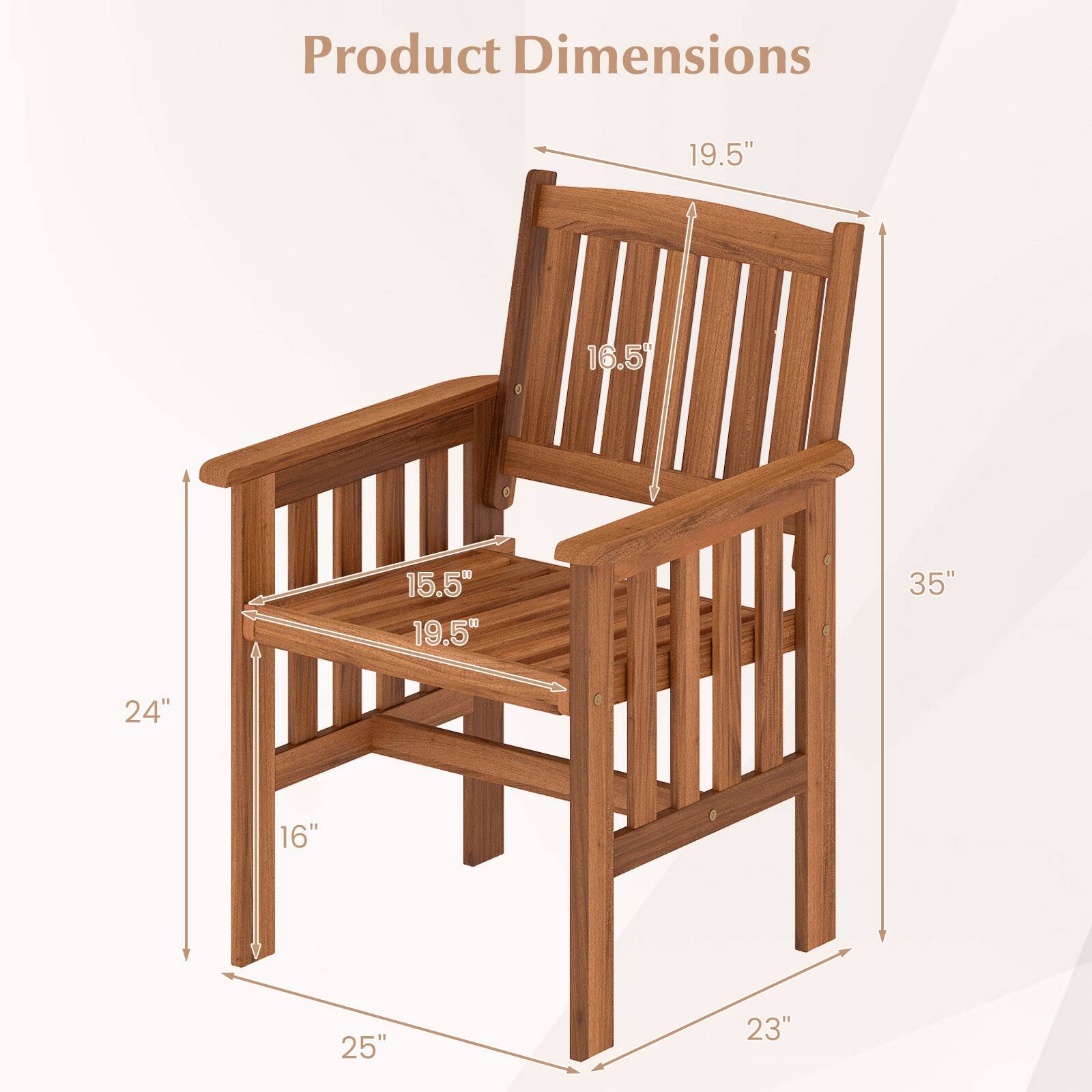 Product Dimensions

- Width: 25"
- Depth: 24"
- Height: 35"
- Seat Height: 16"
- Seat Depth: 19.5"
- Back Height: 19.5"
- Back Width: 16.5"
- Armrest Height: 15.5"