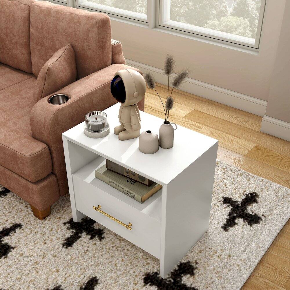 Alt View 2. Furniture of America - Elvora Modern Wood 1-Drawer and 1-Shelf End Table - White.