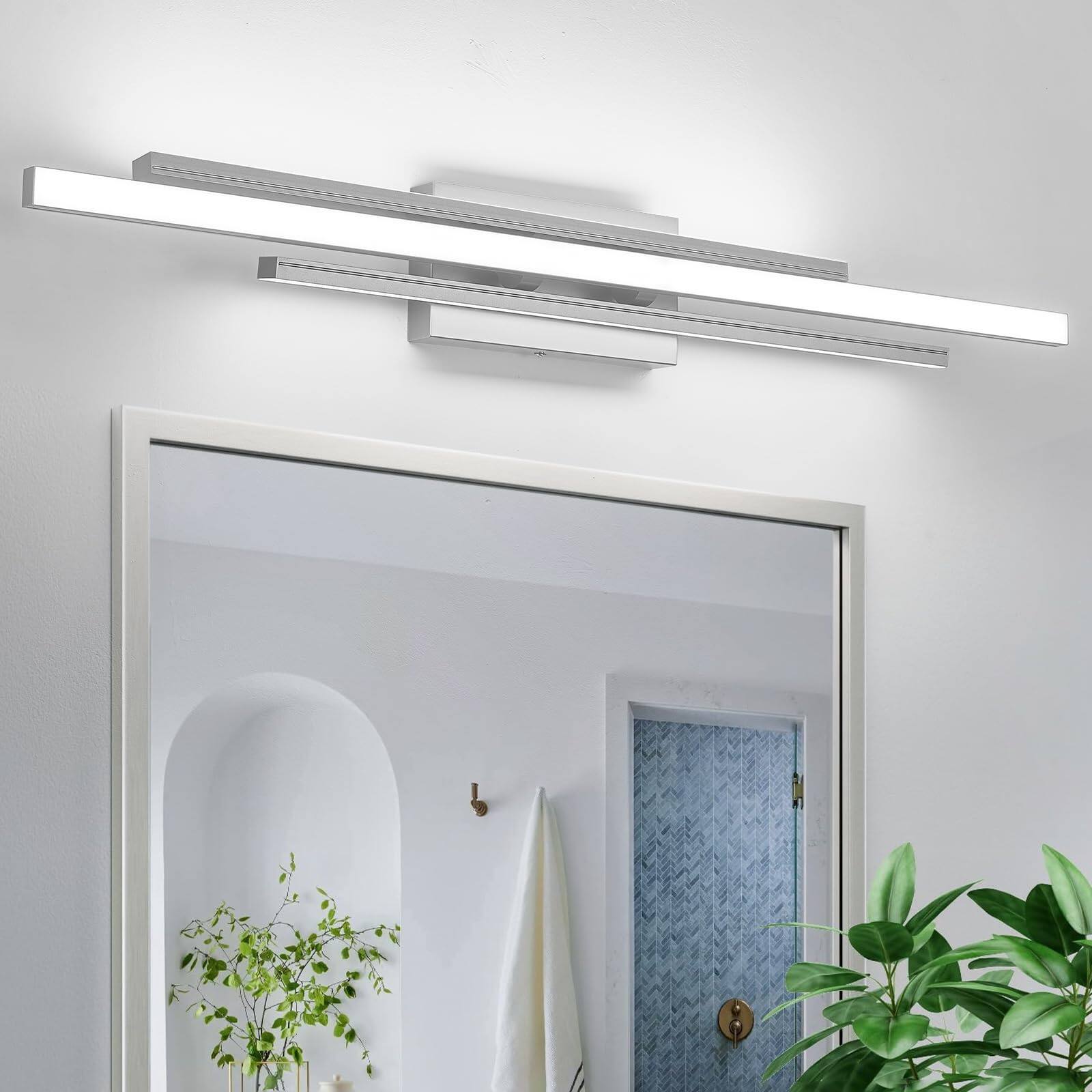 Front. TECH SAFARI - Inches Nickel Led Modern Bathroom Vanity Light Fixtures Dimmable cct Bar Over Mirror Wall For Picture - 35 Inches:Nickel.