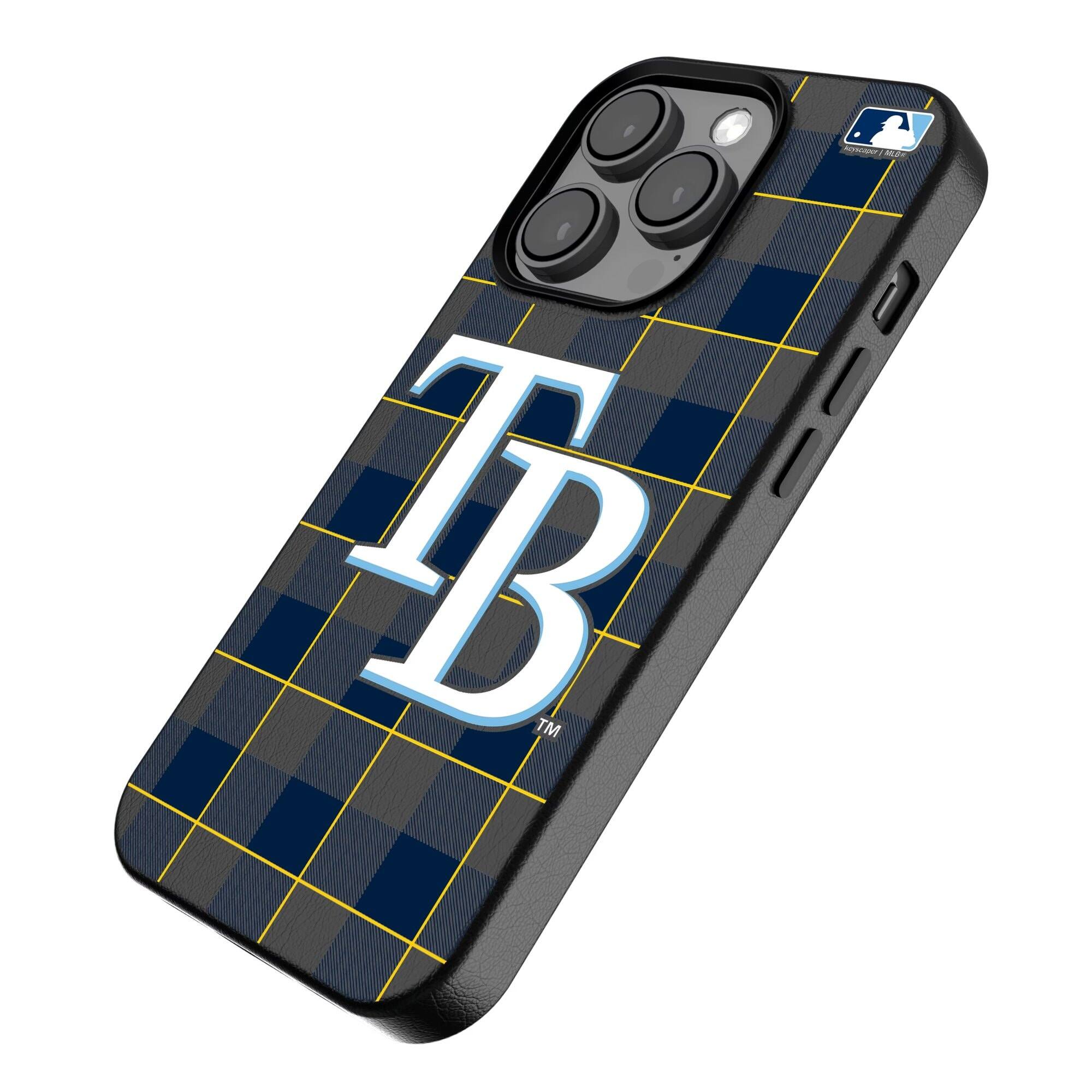 Alt View 1. Keyscaper - Tampa Bay Rays Plaid Magnetic Bump iPhone Case - 14 Pro - Black.