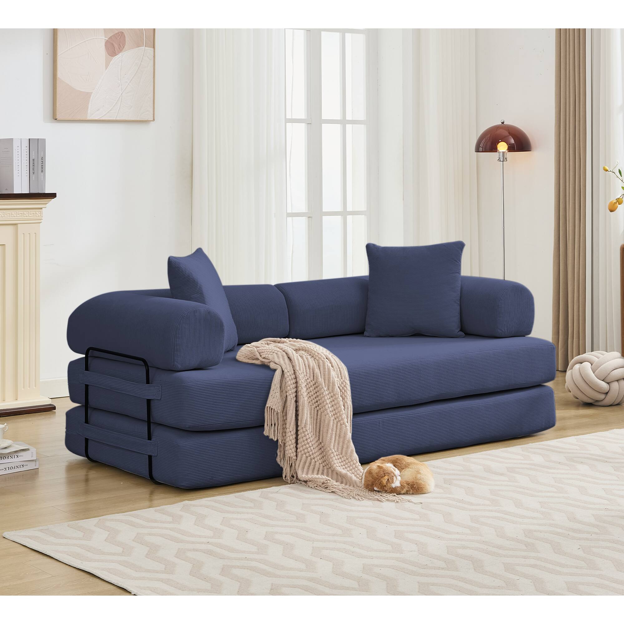 Front. Trinkets Crazed - Folding Convertible Out Sleeper Sofa Bed, 4-in-1 DIY Combination Convertible Sofa, Folding Sleeper Sofa - Blue.