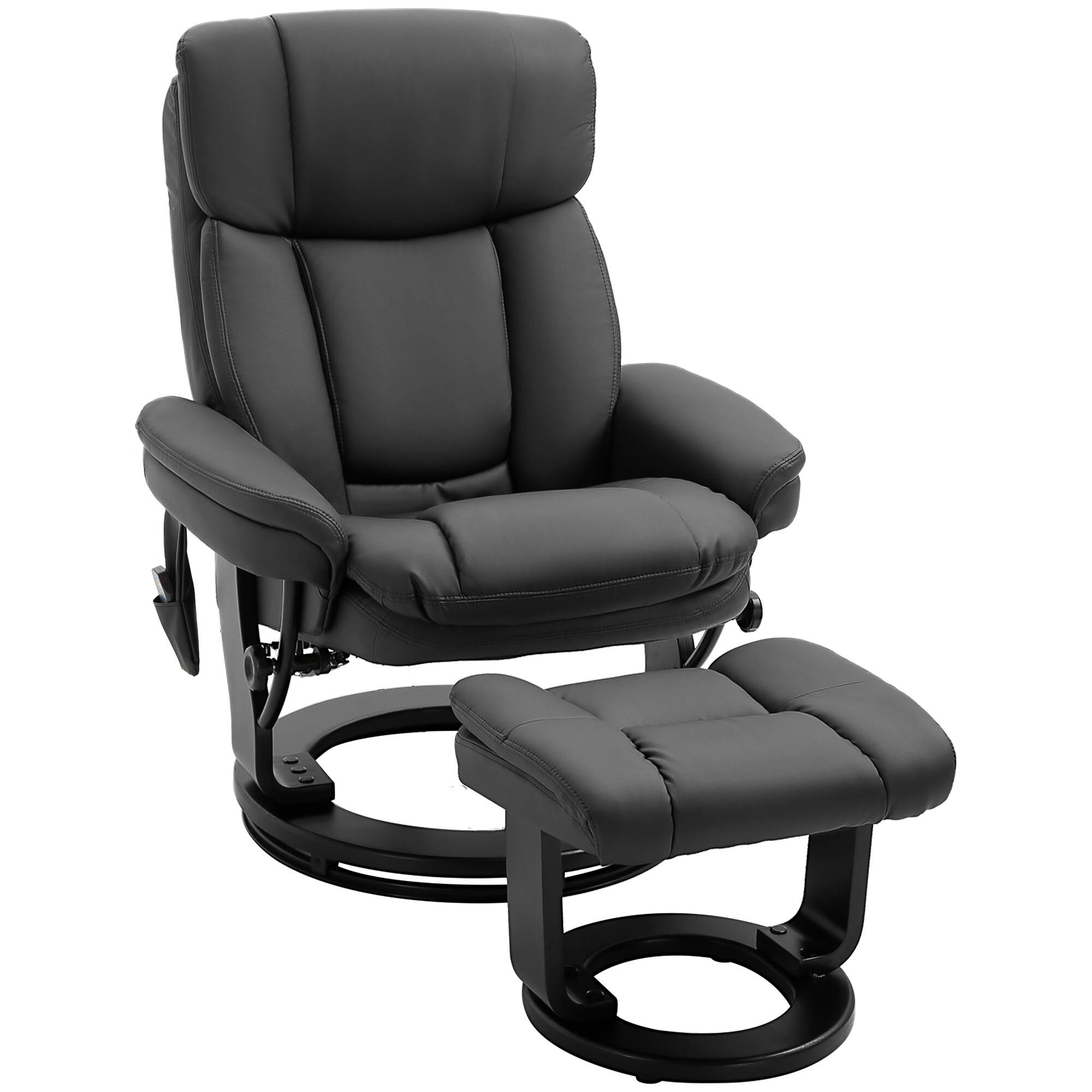 Homcom - PU Leather Massage Recliner w/Ottoman: 10 Point Vibration Swiveling Armchair - Black