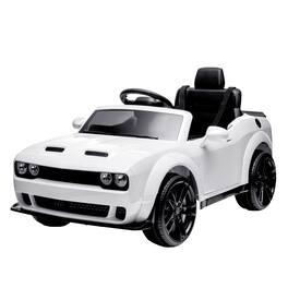 GARVEE - 12V Licensed Dodge Challenger Kids Ride On Car, Electric Vehicle with Remote Control, LED Lights, Bluetooth & MP3 - White