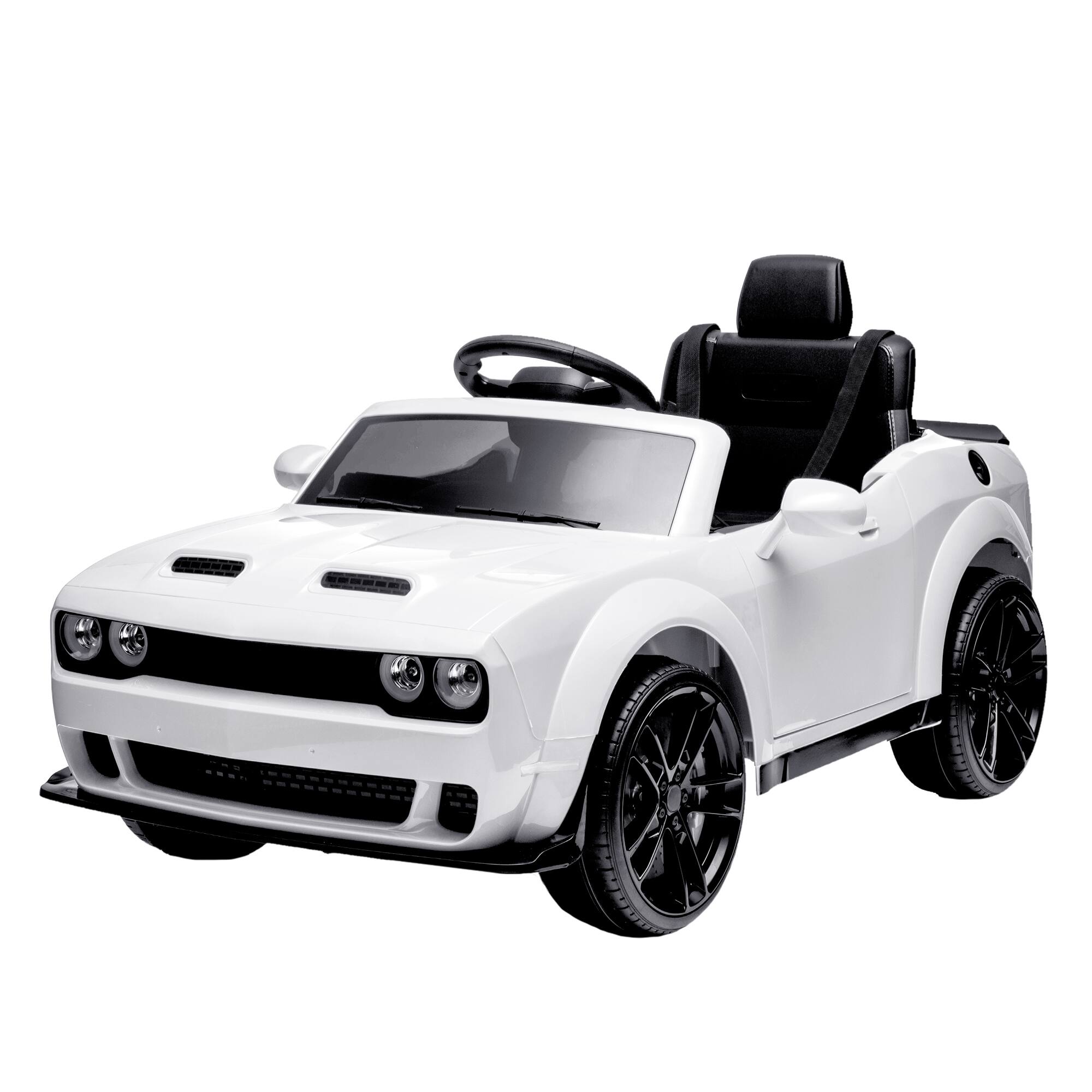 GARVEE - 12V Licensed Dodge Challenger Kids Ride On Car, Electric Vehicle with Remote Control, LED Lights, Bluetooth & MP3 - White