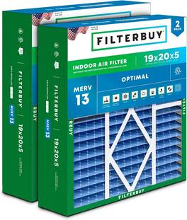 Filterbuy - 19x20x5 MERV 13 Smoke & Allergy Defense, Pleated HVAC AC Furnace Air Filters Replacement for Carrier & More (2-Pack) - Blue