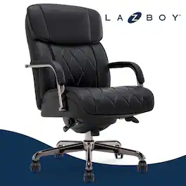 La-Z-Boy - Executive Office Chair with Lumbar Support Reclining Swivel Bonded Quilted Leather Ergonomic Desk Chair for Home Office - Black
