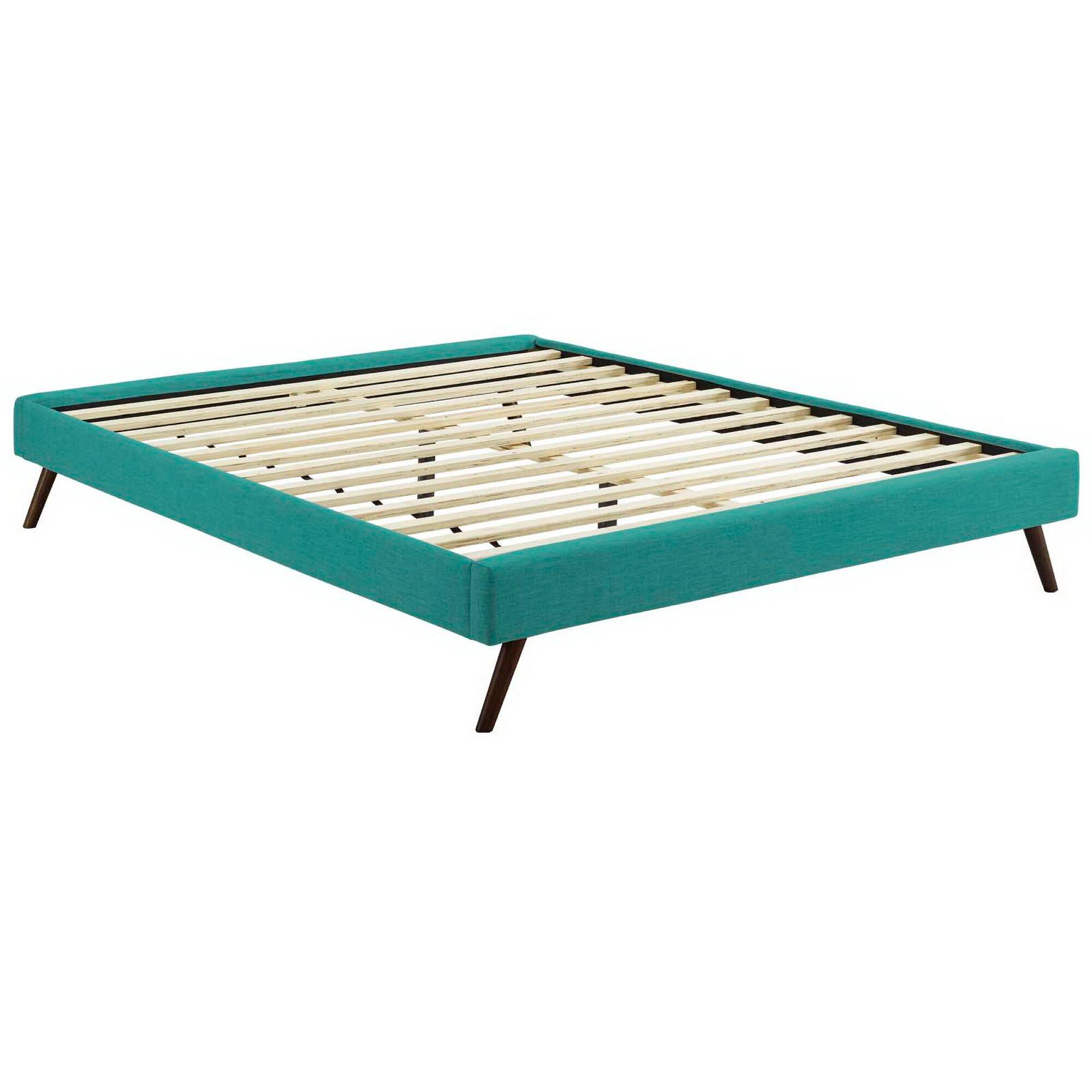 Left. Modway - Tessie Fabric Queen Bed Frame with Squared Tapered Legs - Blue.