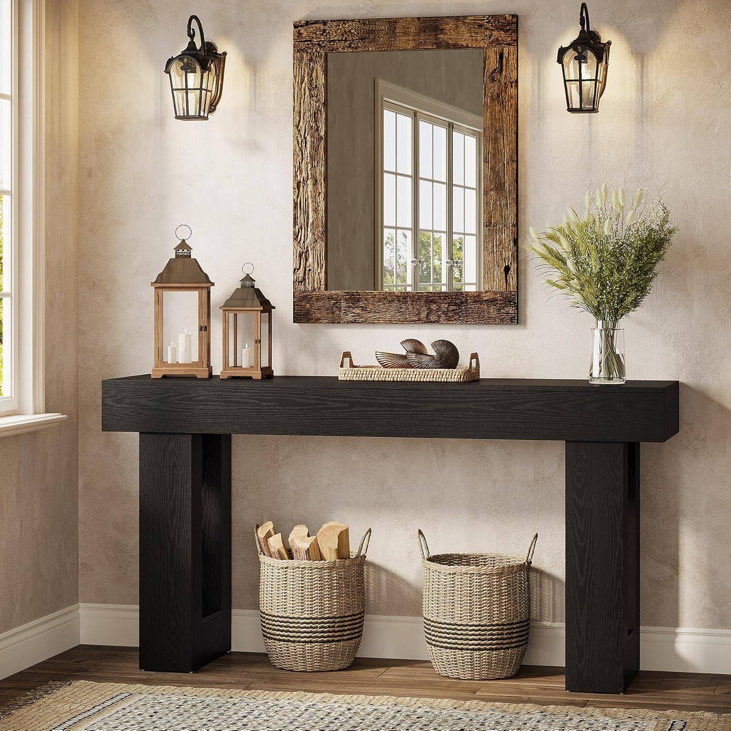 Alt View 3. Tribesigns - Console Table with Engineered Wood Construction and Rectangular Top for Entryway, Hallway and Living Room - Black.