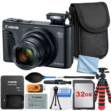Canon 40x Optical Zoom Lens 40xIS 4.3-172.3-6.9 0mm 1:3 SX740 HS
Canon Battery Charger
Canon Battery Pack NB-13L 3.6V 1250mAh 4.5Wh Li-ion
Canon Card Reader
32GB SD Card
ZTYTech Camera Bag
Cleaning Cloth
Tripod
Cleaning Brush
Screen Protector