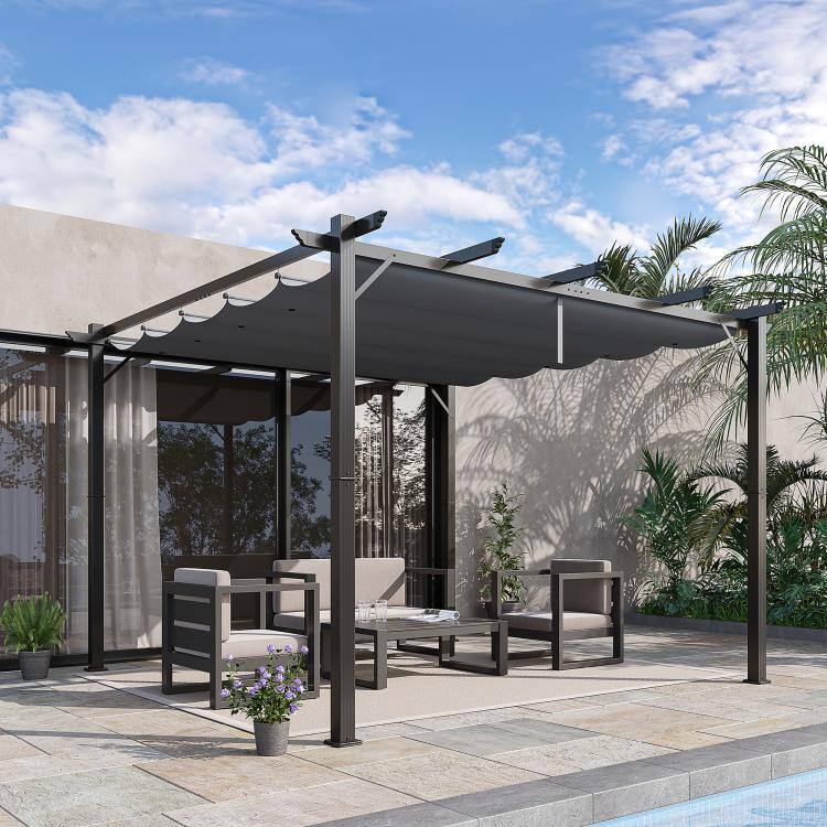 Alt View 1. PULUZ - 10 feet x 10 feet Outdoor Retractable Pergola Canopy, Aluminum Patio Pergola, Backyard Shade Shelter for Garden & Partie - Gray.