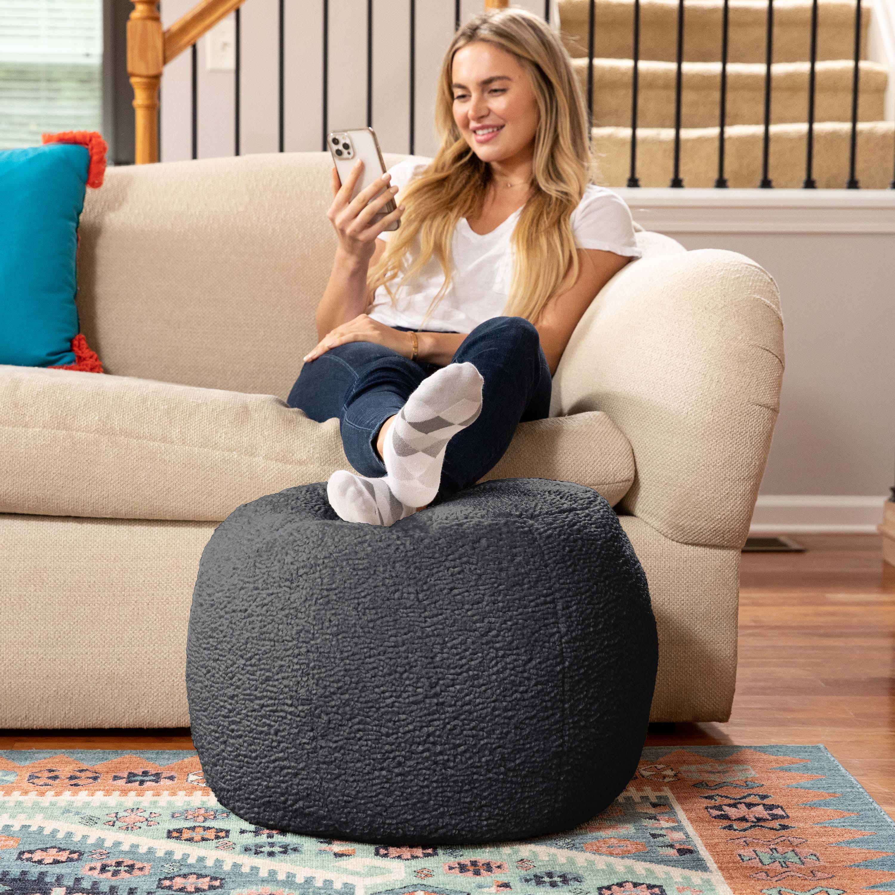 Alt View 3. Jaxx - Jaxx Ellis Ottoman Shearling Faux-Lamb Plush Pouf for Modern Interior Design, Small, Black - Black.