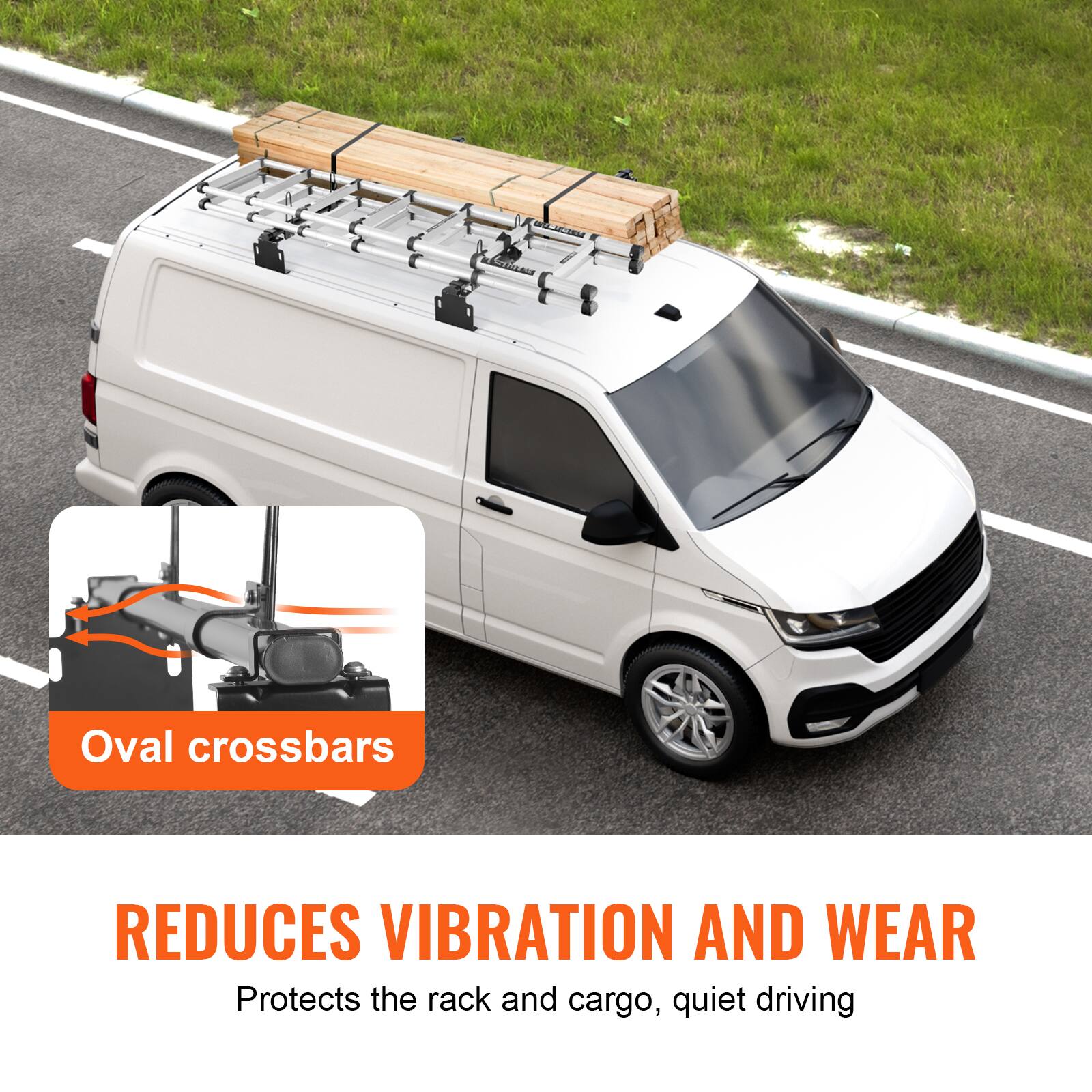 Oval crossbars REDUCES VIBRATION AND WEAR  
Protects the rack and cargo, quiet driving