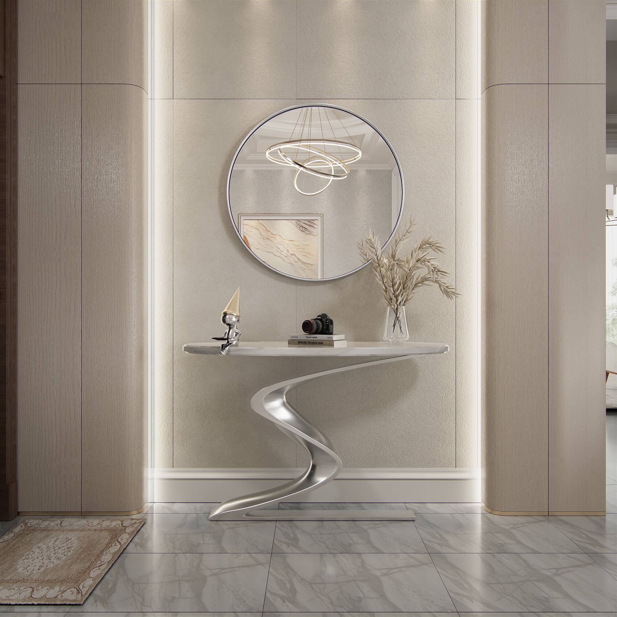 Alt View 5. PAIHOME - 24"x24" Medium Round Mirror Metal Framed Wall Mirrors Iron Bathroom Vanity Mirror Decorative Mirror - Silver.