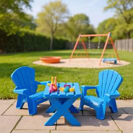 Kadyn - 3-Piece Plastic Children Table Chair Set- Small Folding Table for Arts & Crafts, Snack Time, Homeschooling - Blue