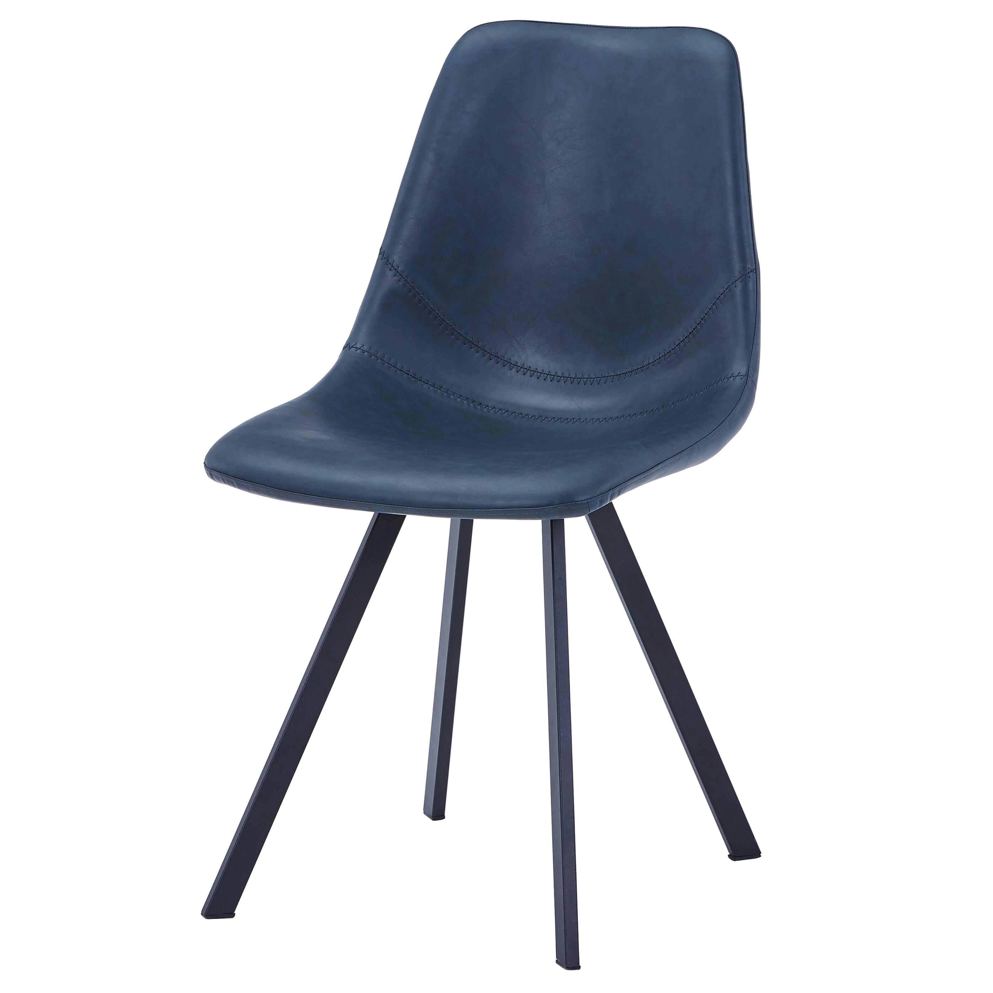 Alt View 6. LeisureMod - Markley Modern Upholstered Distressed Leather Dining Chair, Iron Legs, Ergonomic for Kitchen & Home Office - Peacock Blue.
