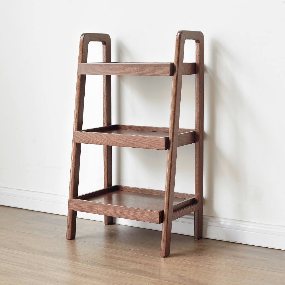 Alt View 1. Loheer - Loheer 3-tier solid oak bookshelf, walnut color entryway shoe rack, 31.5-inch height - Walnut.