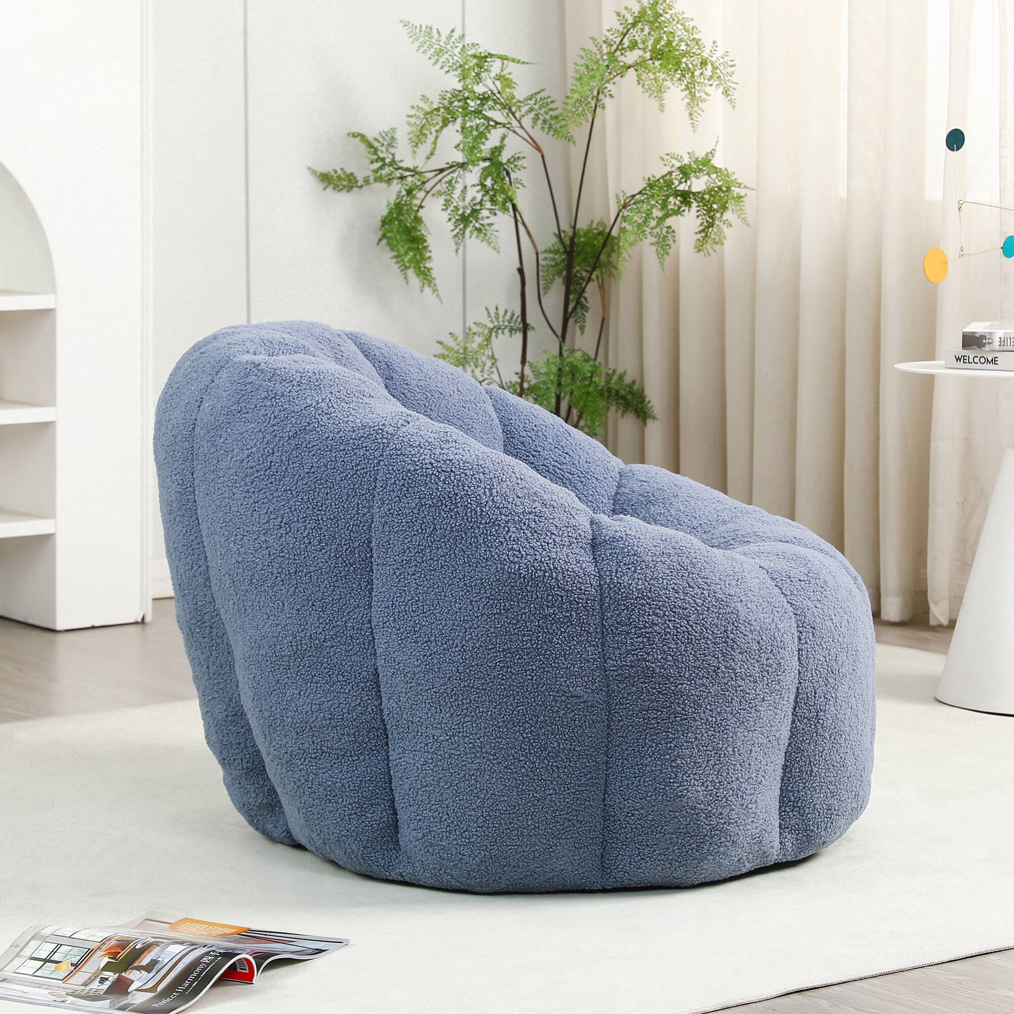 Alt View 1. GOODSILO - Plush Faux Fur Bean Bag Chair with Armrests and Ergonomic Backrest for Ultimate Relaxation in Living Spaces - Light Blue.