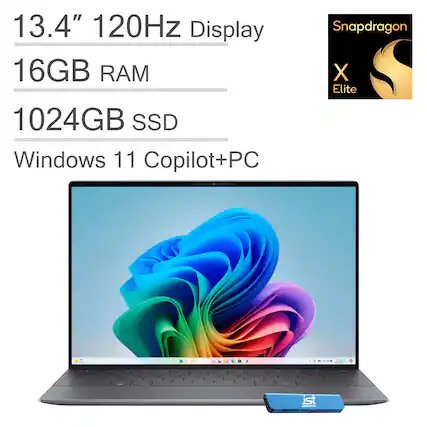 13.4" 120Hz Display
16GB RAM
1024GB SSD
Windows 11 Copilot+PC
Snapdragon X Elite