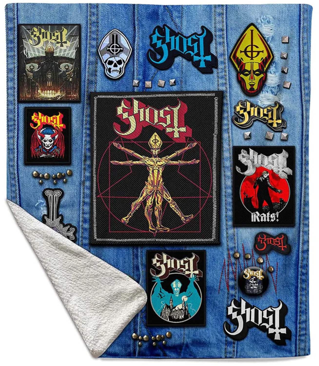PopMarket - Ghost - Rocksax - Ghost - Battle Vest - Sherpa Fleece Throw (50 in x 60 in) - Multicolor price history on PriceWatchPro