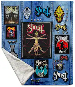 PopMarket - Ghost - Rocksax - Ghost - Battle Vest - Sherpa Fleece Throw (50 in x 60 in) - Multicolor