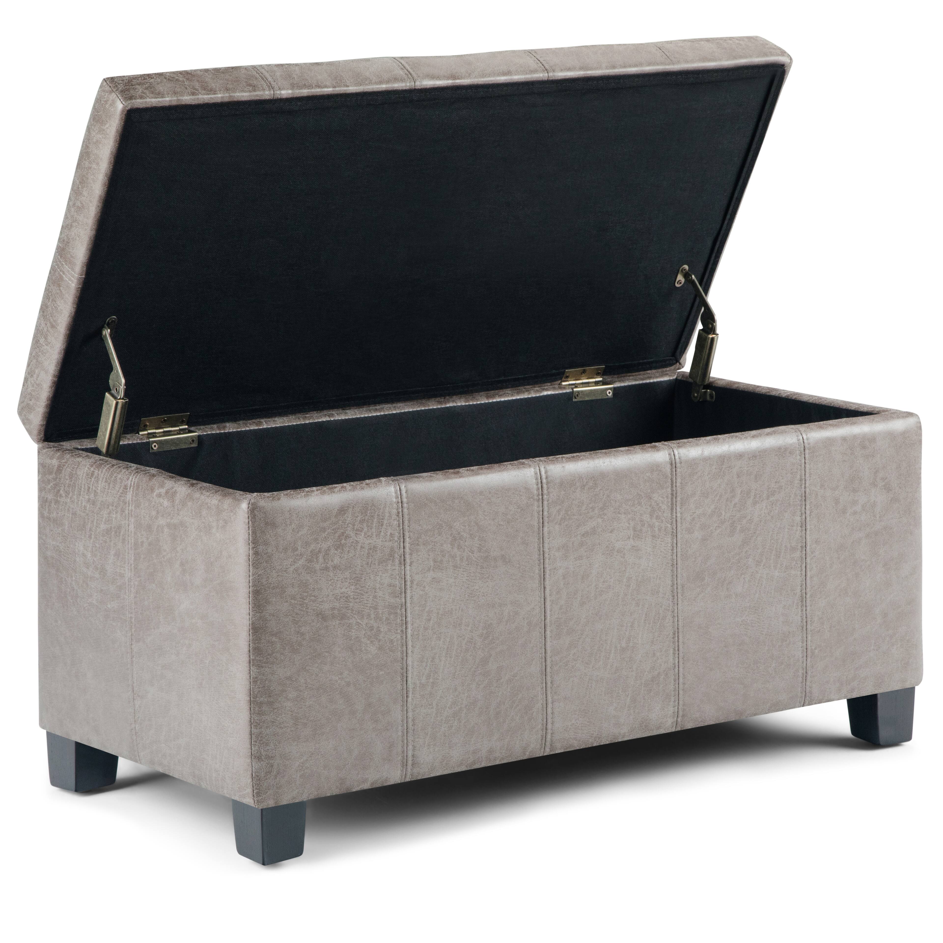 Left. Simpli Home - Dover 36 inch Wide Contemporary Rectangle Storage Ottoman Bench - Distressed Gray Taupe.