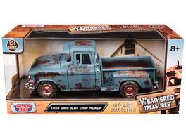 1955 GMC Blue Chip Pickup Truck (Rusted) "Weathered Treasures" Series 1/24 Diecast Model Car by Motormax - Matt Blue