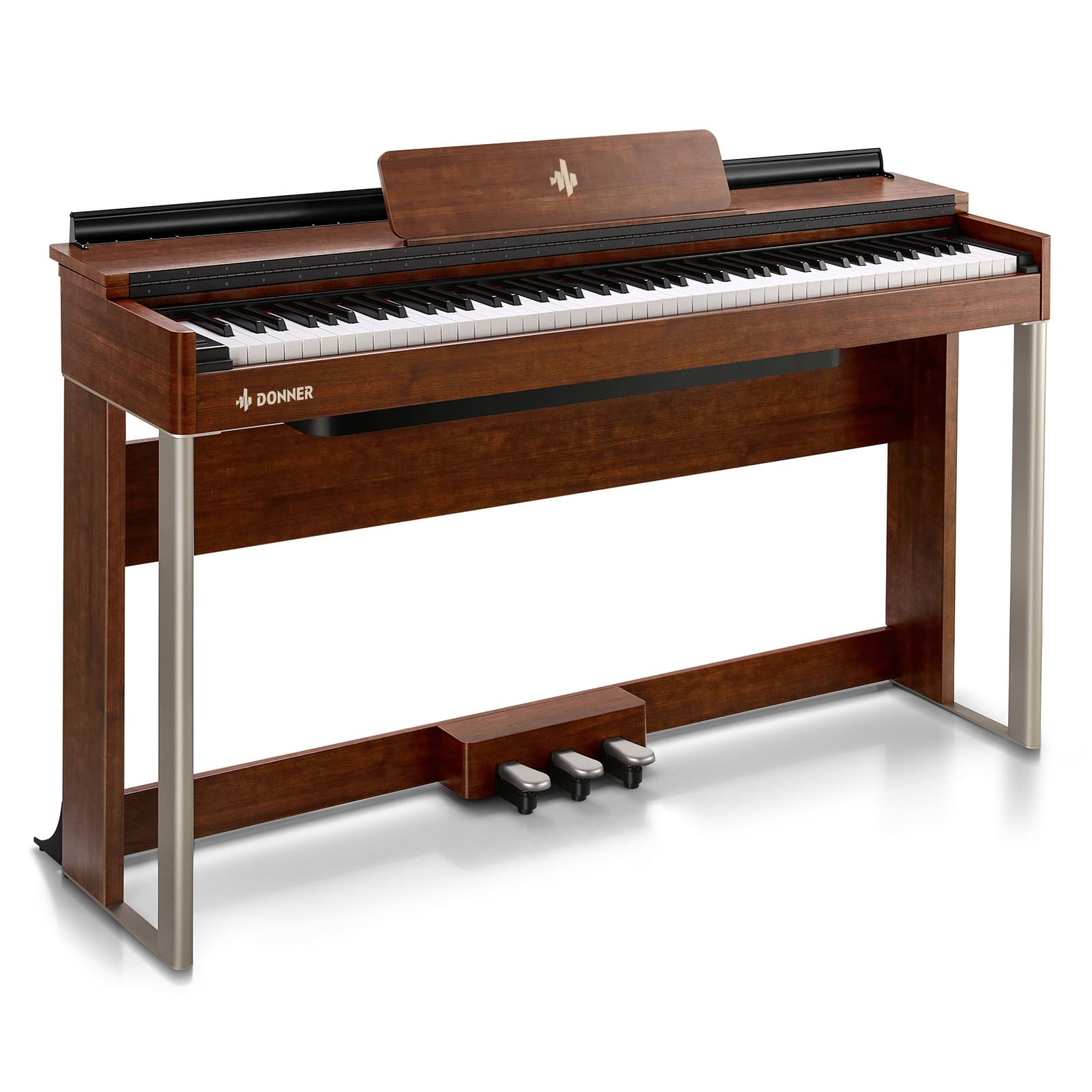 Angle. Donner music - Donner DDP-200 Wooden Dynamic Hammer Action 88 Key Weighted Upright Digital Piano - Mahogany.