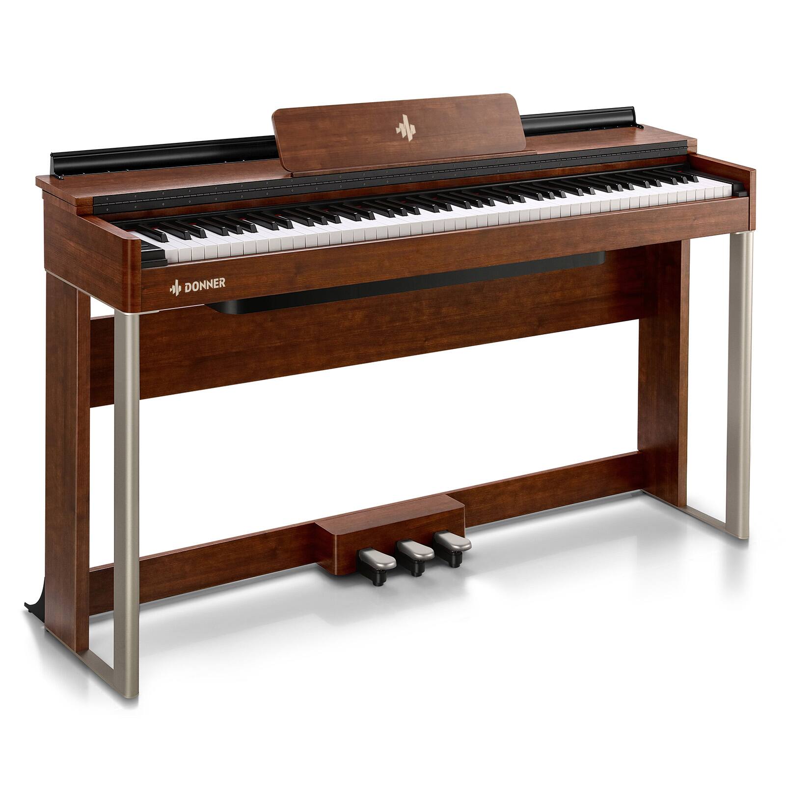 Angle. Donner music - Donner DDP-200 Wooden Dynamic Hammer Action 88 Key Weighted Upright Digital Piano - Mahogany.
