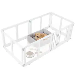 WELLFOR - 22.5" Height Clear Pet Playpen with Secure Locking Door, 8 Panel Transparent Dog Fence Plastic Puppy Play Pen - White
