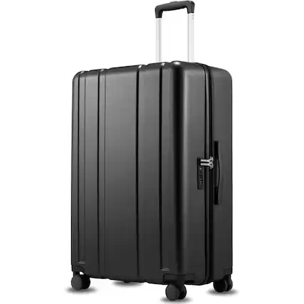 Front. LUGGEX - LUGGEX 28 Inch Large Checked Suitcase, 105L Capacity PC Hardside Luggage with 360° Spinner Wheels - EX-Core - Black.