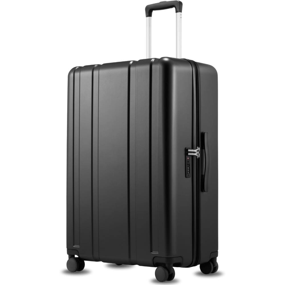 Front. LUGGEX - LUGGEX 28 Inch Large Checked Suitcase, 105L Capacity PC Hard Shell Luggage with 360° Spinner Wheels - LX-EX - Black.
