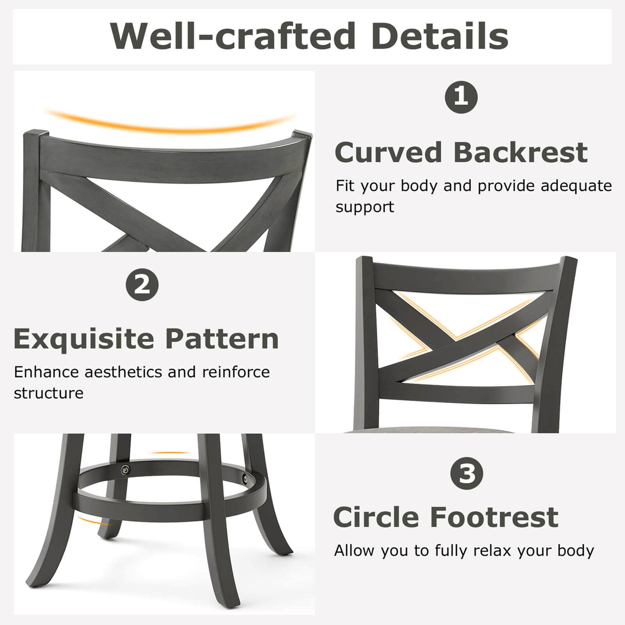 Well-crafted Details:
1. Curved Backrest: Fit your body and provide adequate support.
2. Exquisite Pattern: Enhance aesthetics and reinforce structure.
3. Circle Footrest: Allow you to fully relax your body.