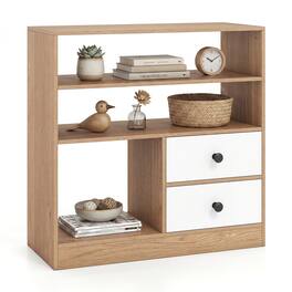 Costway - Open Storage Cabinet with 3 Open Compartments & 2 Detachable Fabric Drawers - Natural