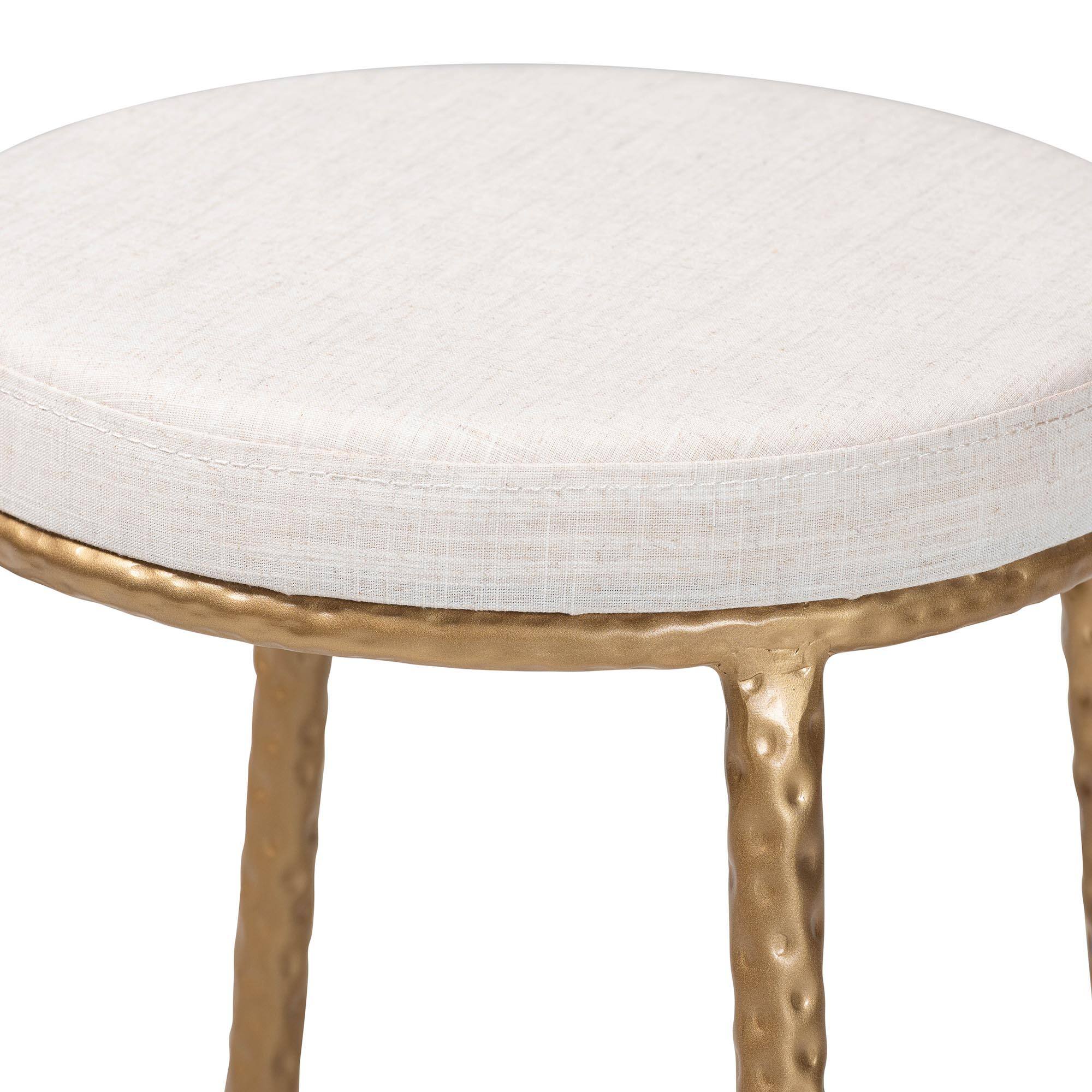 Left. Baxton Studio - Jessa Counter Stool - Modern Rustic Backless Stool with Hand-Forged Metal Frame and Integrated Footrest - Ivory/Gold.