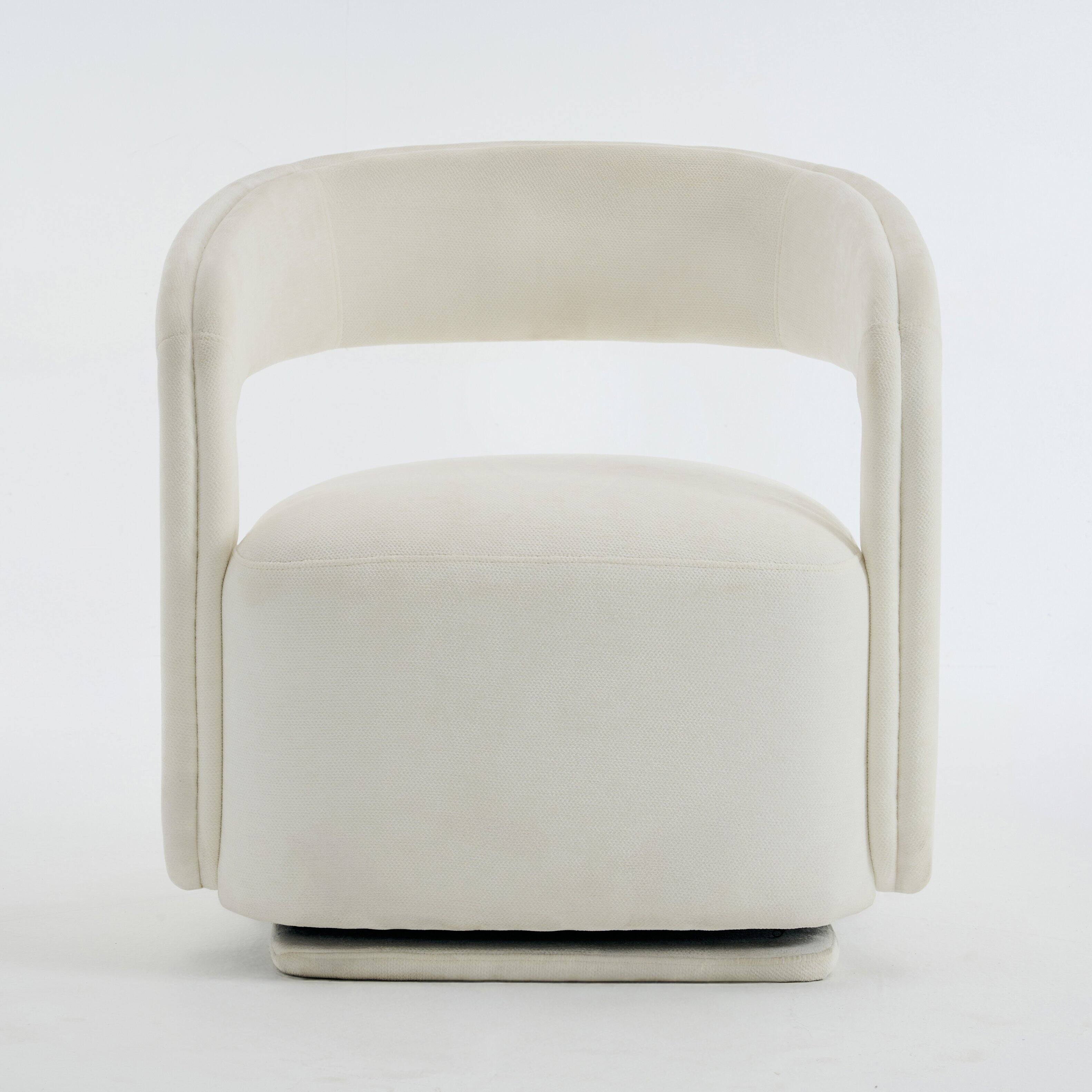 Left. Whisen - Chenille Swivel Chair,Comfy Barrel Accent Armchair with 360° Rotating Base for Living Room - White.