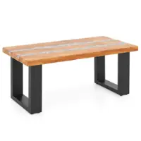 Costway - Teak Wood Patio Table with  River Feel Epoxy Tabletop Indoor Outdoor Side Table - Natural - Front_Zoom