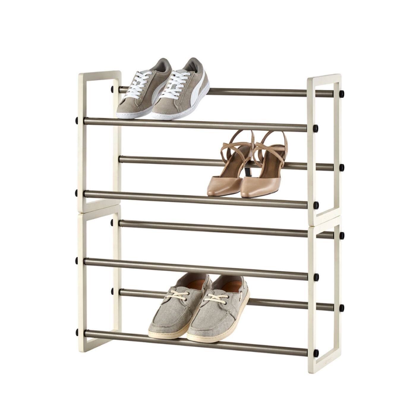 Front. TRINITY - BASICS 2-Tier Expandable Shoe Rack 2-Pack White - White.
