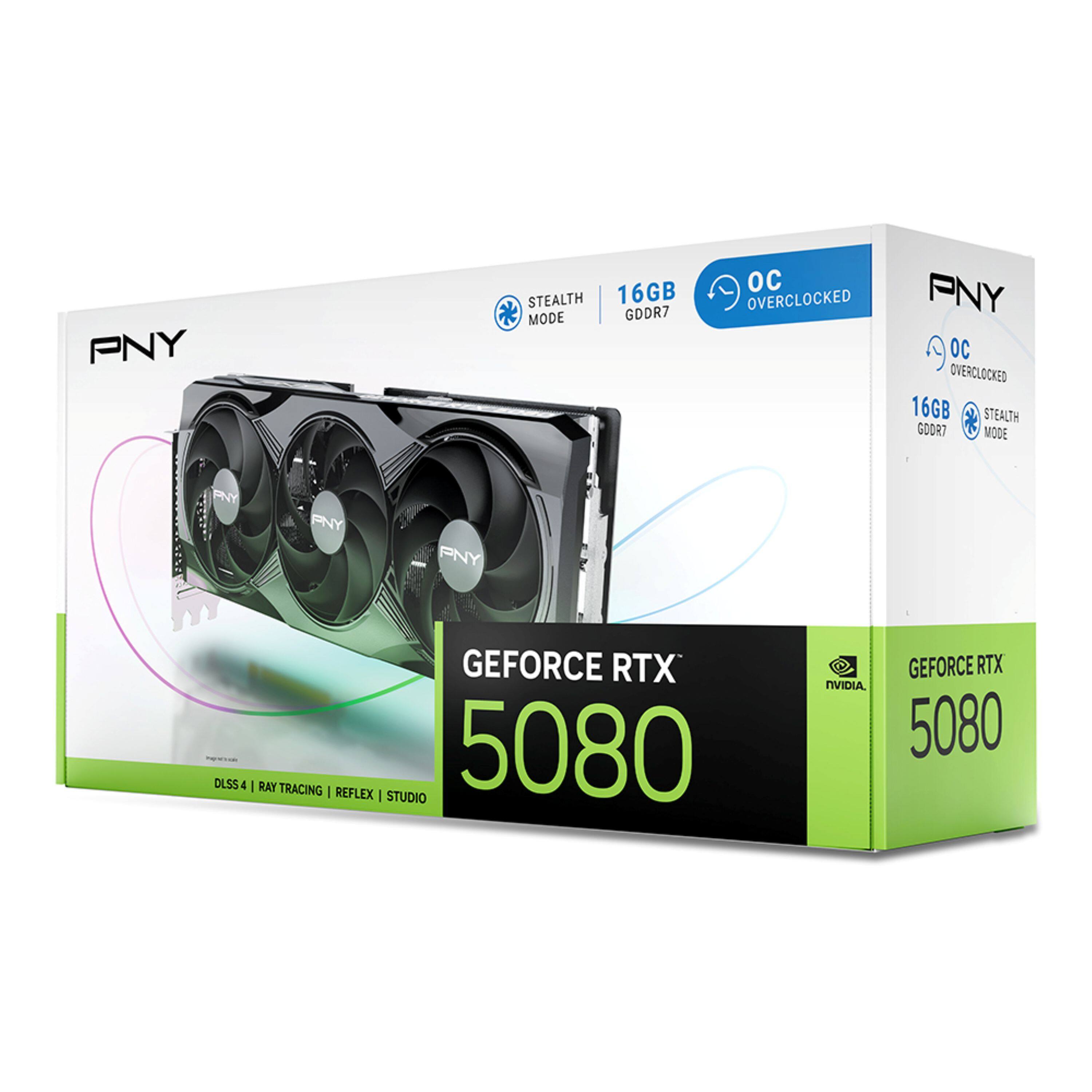 PNY STEALTH 16GB MODE GDDR7 OC OVERCLOCKED  
PNY OC OVERCLOCKED 16GB STEALTH GDDR7 * MODE  
PNY DLSS 4 GEFORCE RTX 5080  
NVIDIA GEFORCE RTX 5080  
DLSS 4 | RAY TRACING | REFLEX | STUDIO
